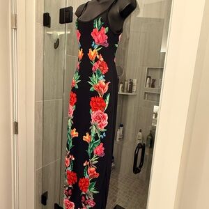 AFRM Black Maxi Dress with Red and Pink Floral Design